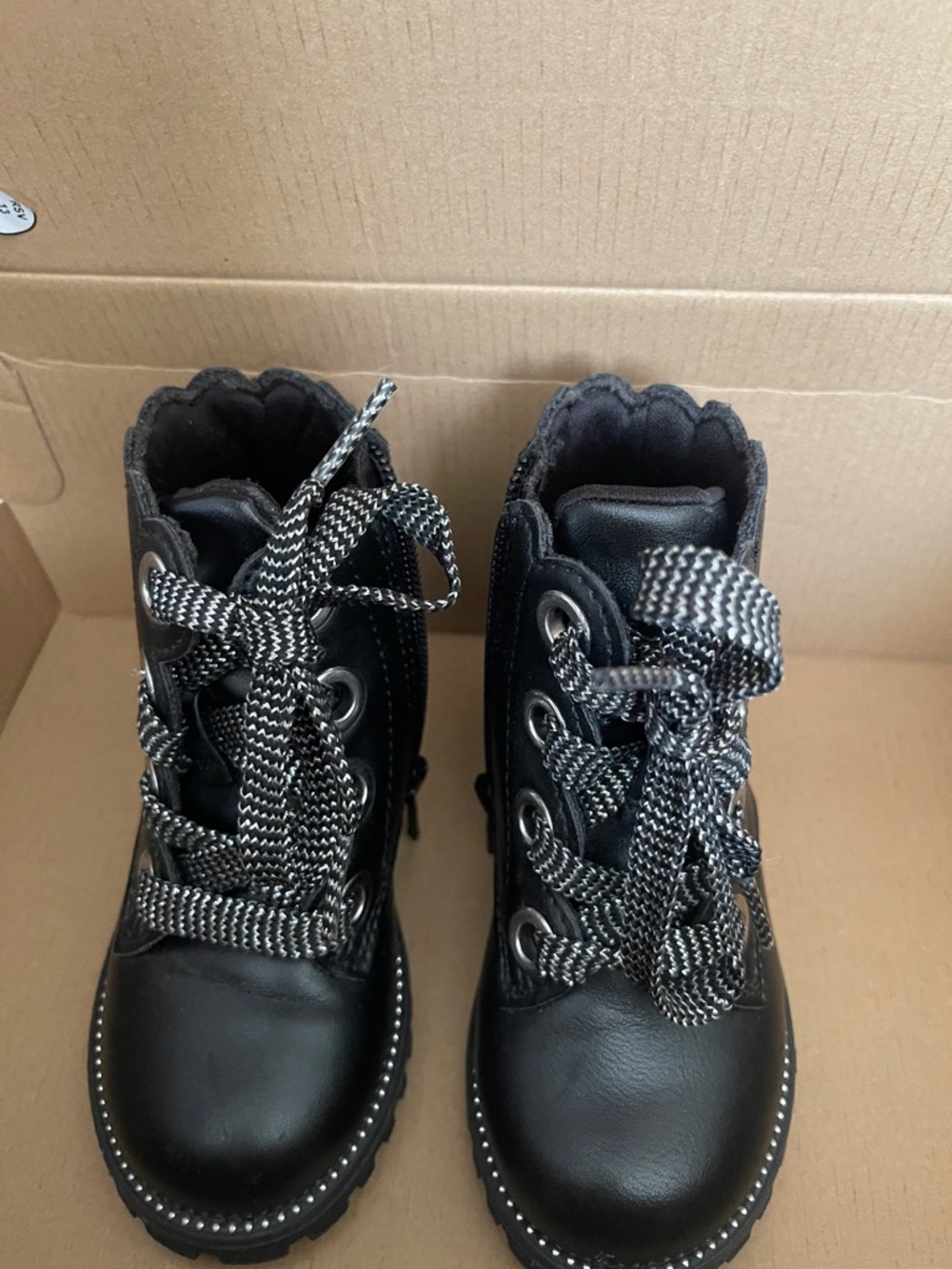 Joie Black Kids Lace-Up Combat Boots with Contrast Laces